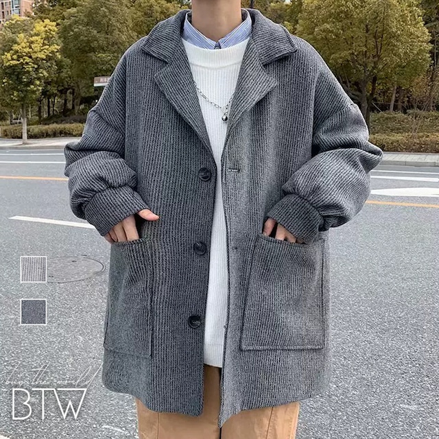 【韓国メンズファッション】オーバーサイズストライプジャケット アウター 長袖 きれいめ ゆったり ポケット BW2349