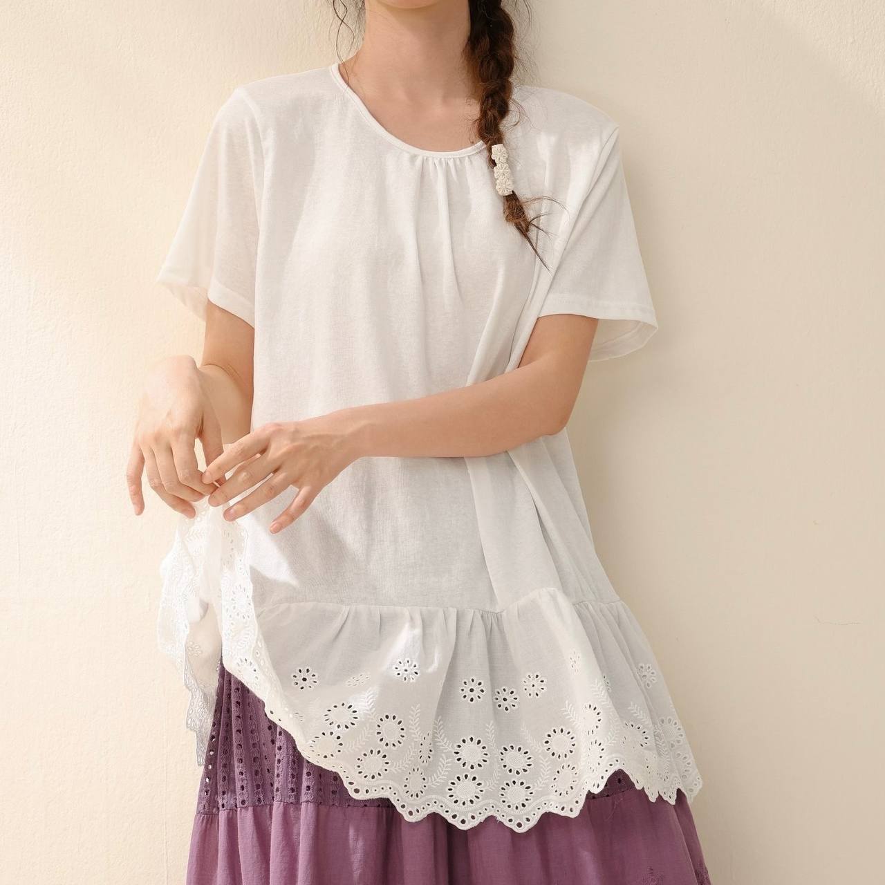チュニック丈裾レースTシャツ 4col H 260052 | Raglana
