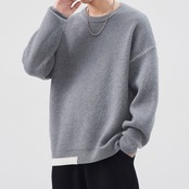 クルーネック コントラストステッチニット af0125