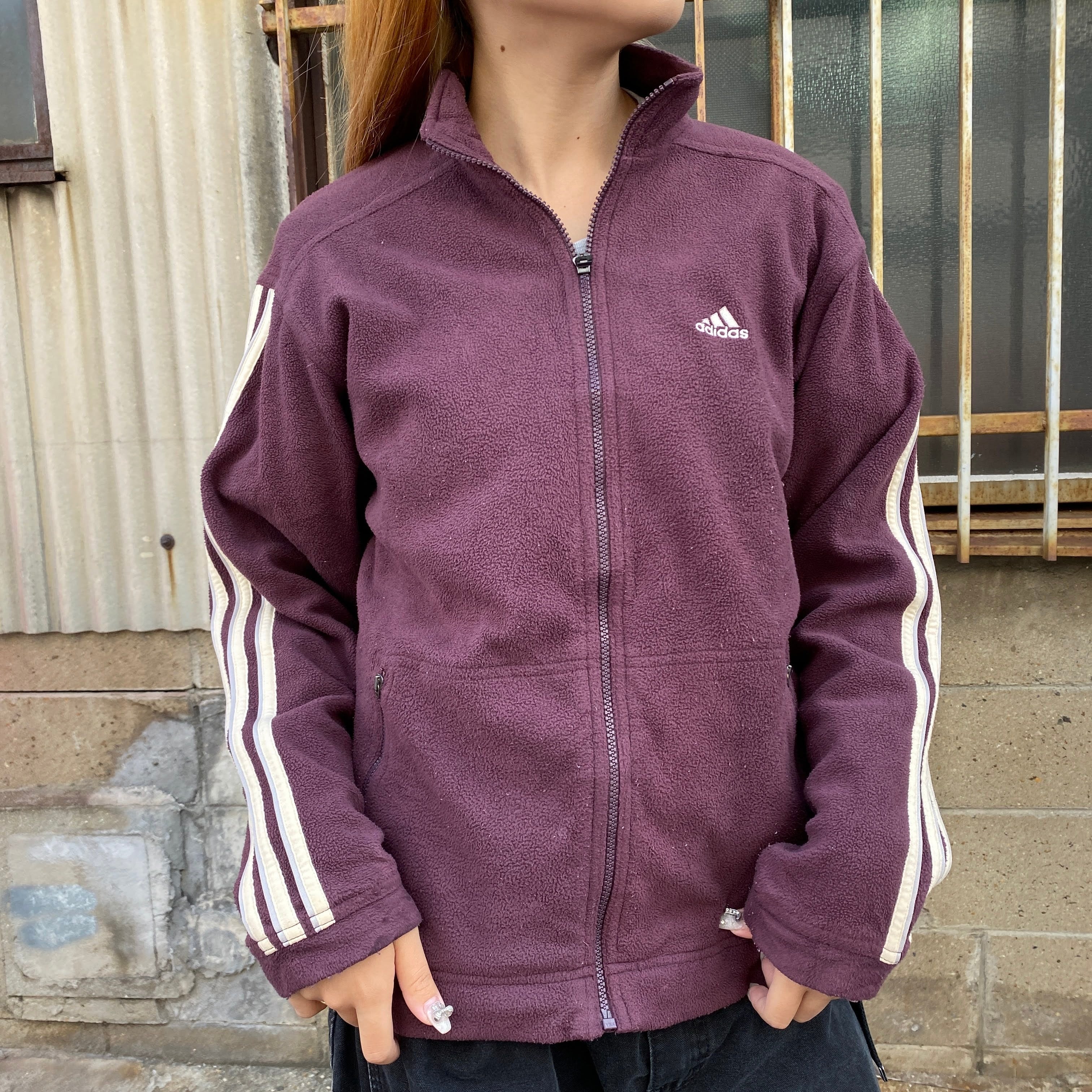 90年代 Adidas アディダス ロゴ刺繍 フリースジャケット フルジップ レディースm メンズs 古着 90s ヴィンテージ ビンテージ パフォーマンスロゴ 3ライン 紫 ラベンダー フリースジャケット Cave 古着屋 公式 古着通販サイト