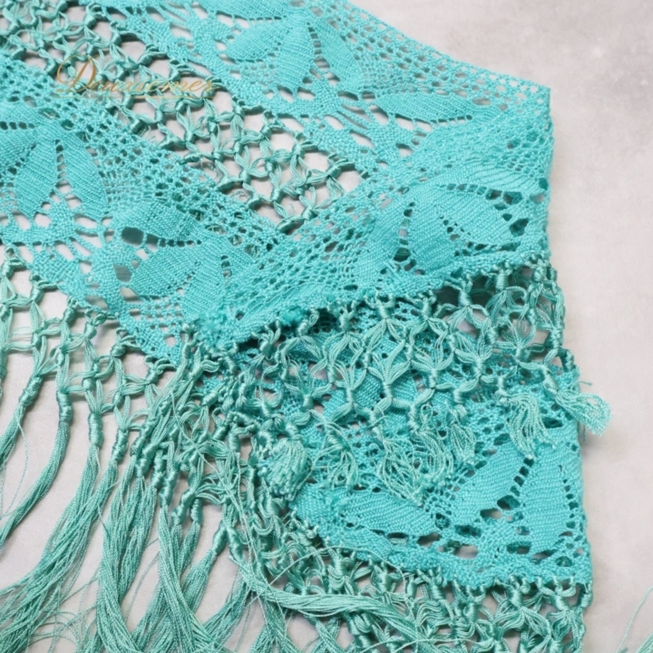 フラメンコ 衣装 ソニアジョーンズ SONIA JOHNES シージョ ピキージョ グリーン ブルー 緑 青 水色 フレコ フリンジ 編み込み ダンス パーティ 装飾 小物 グリーン系 フラメンコ衣装 おしゃれ レディース ダンス小物 踊り衣装 ステージ衣装 透かし編み