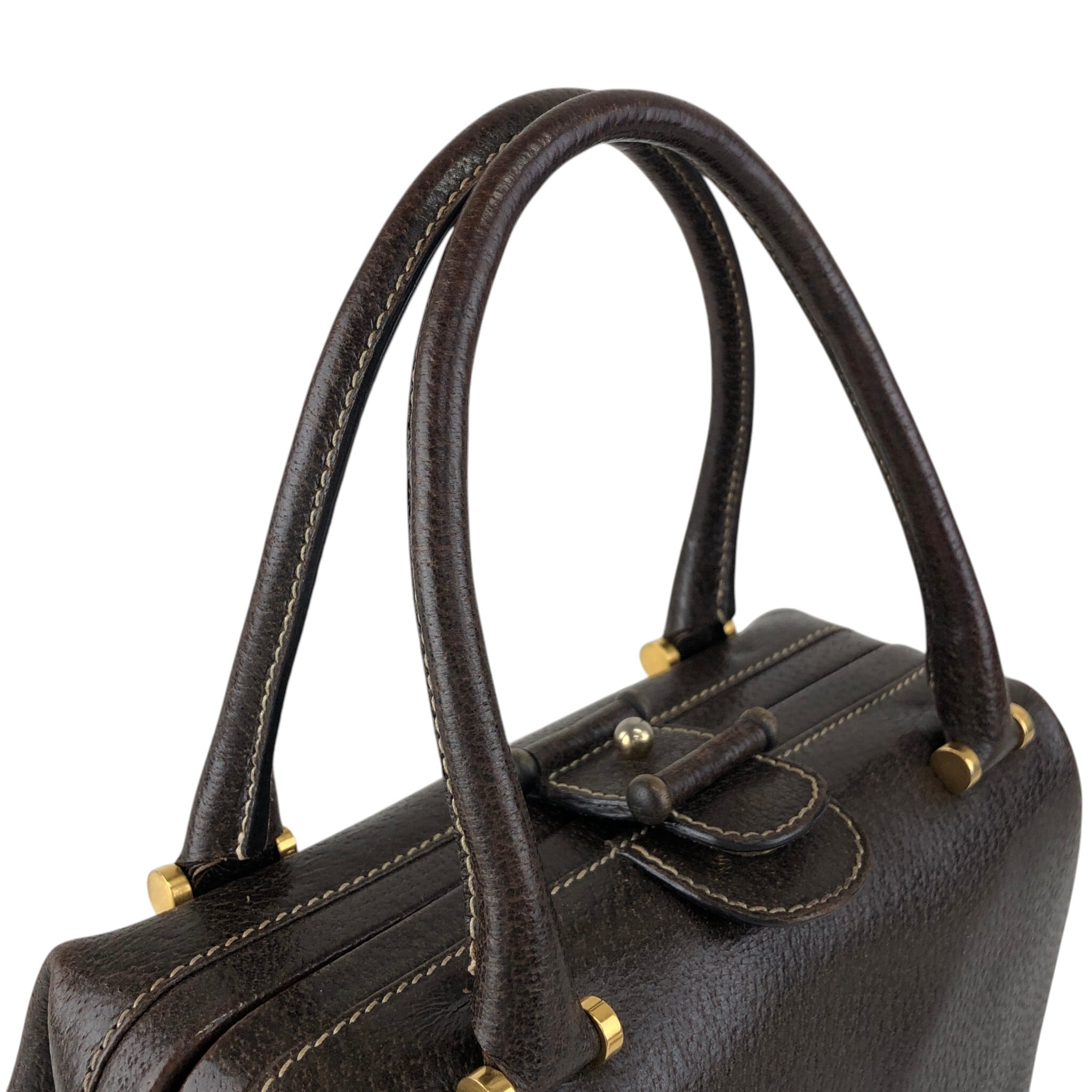 GUCCI グッチ ハンドバッグ ブラウン レザー がま口 vintage