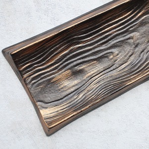 【まるふくオリジナル】有田焼　石板ブロンズ彩木目彫長角プレート　99-100