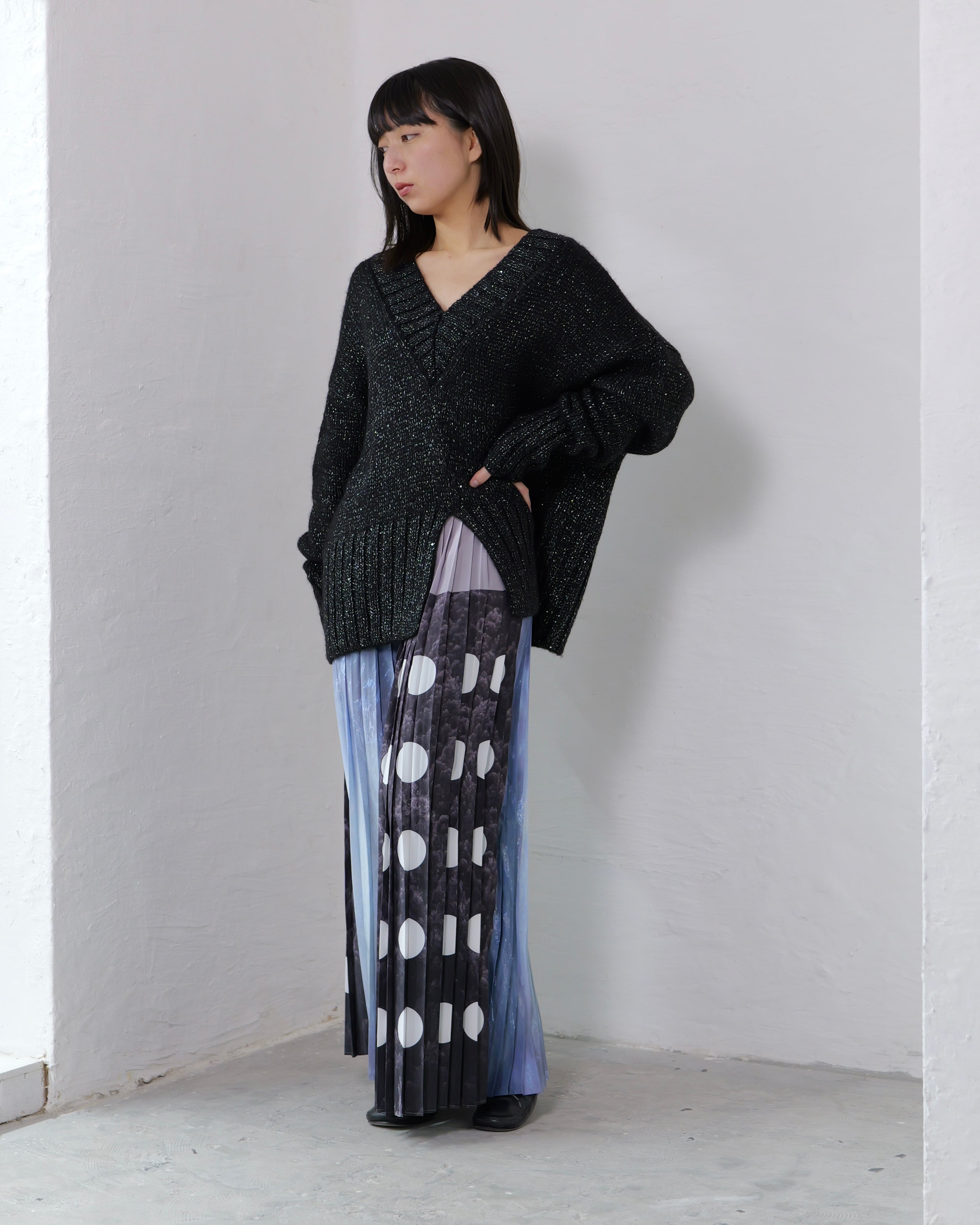 RITSUKO KARITA - Collage print pleats skirt : black line / (ﾘﾂｺｶﾘﾀ