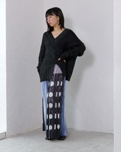 RITSUKO KARITA - Collage print pleats skirt  : black line /  (ﾘﾂｺｶﾘﾀ - ｺﾗｰｼﾞｭﾌﾟﾘﾝﾄﾌﾟﾘｰﾂｽｶｰﾄ : ﾌﾞﾗｯｸﾗｲﾝ)