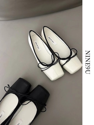 square-toe ribbon feminine pumps 2color【NINE7699】