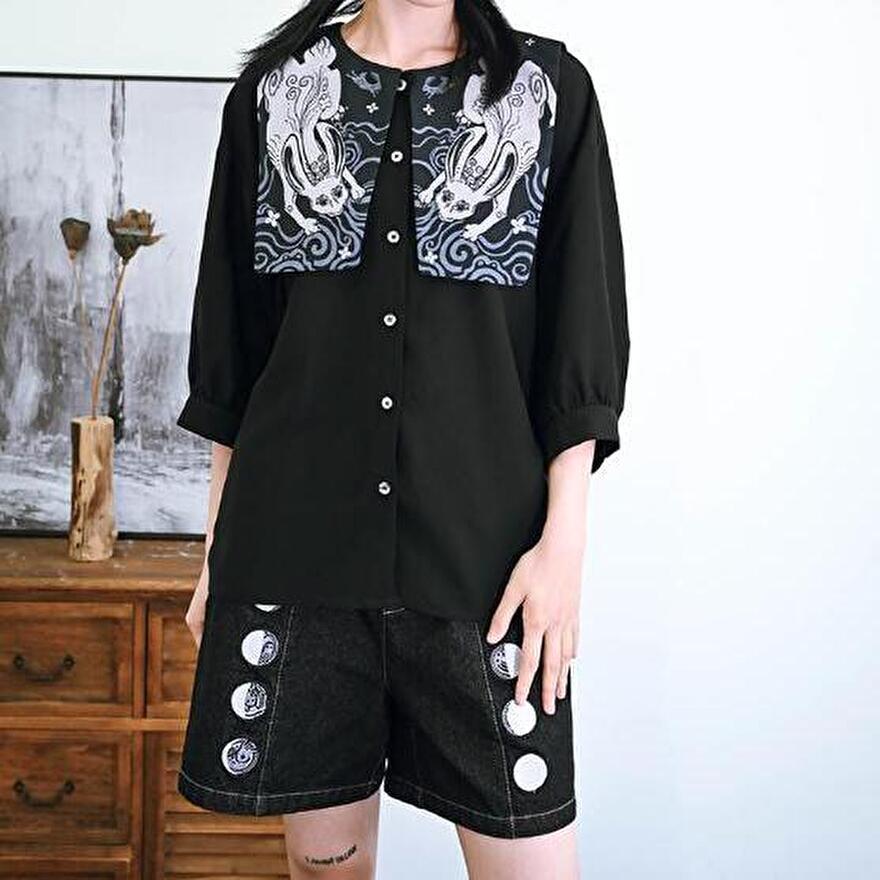 サブカル 服 地雷系 通販 チャイナ風服 チャイナ風服 古怪舎 ハーフパンツ ショートパンツ デニム 中国刺繍チャイナ服 チャイナ風 ストリート系