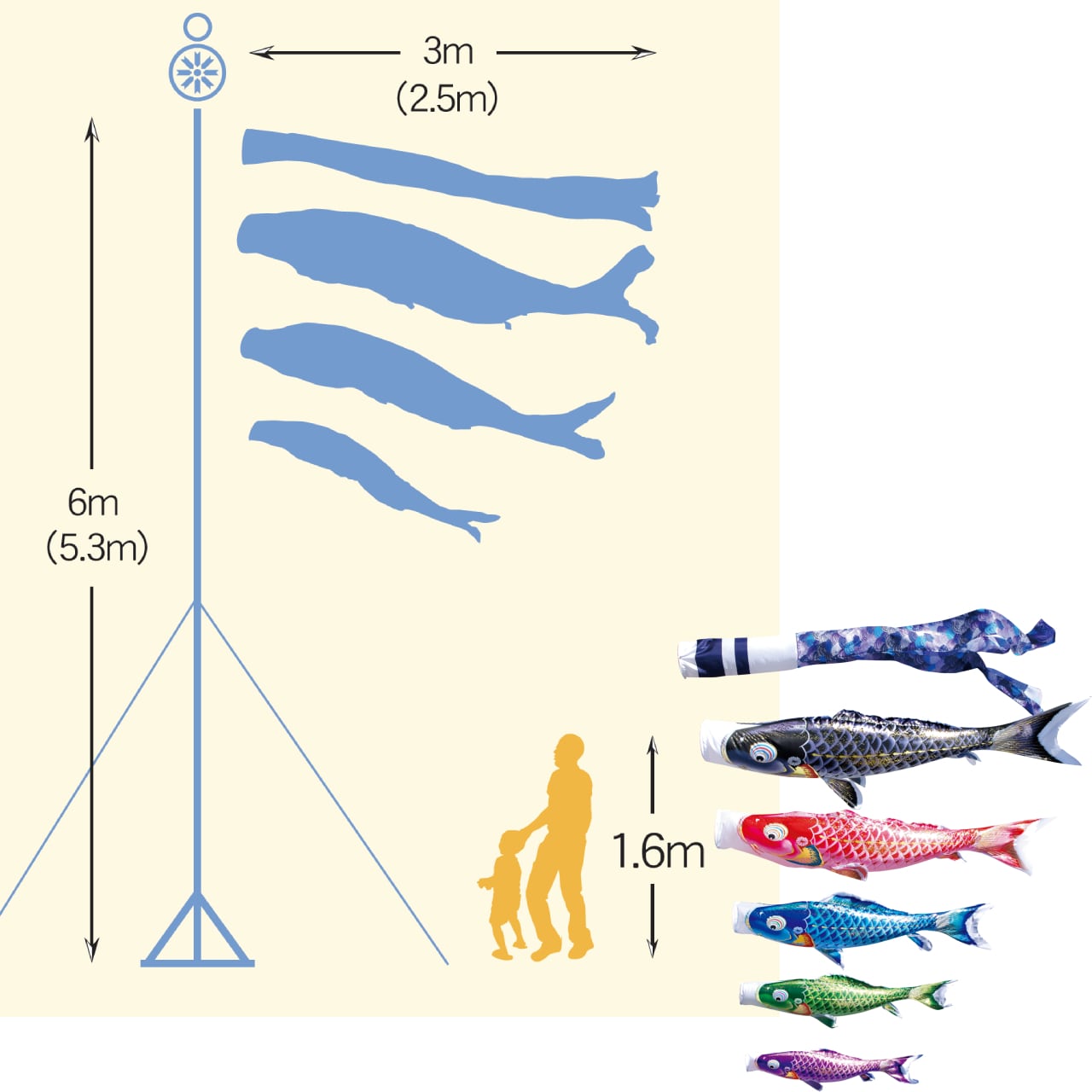 千寿庭園スタンドセット　２.５M８点セット（徳永鯉のぼり）