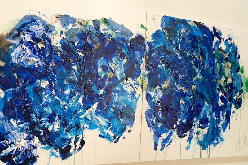 Flowers / 青い花をテーマにした現代アート作品 2連キャンバス 絵画