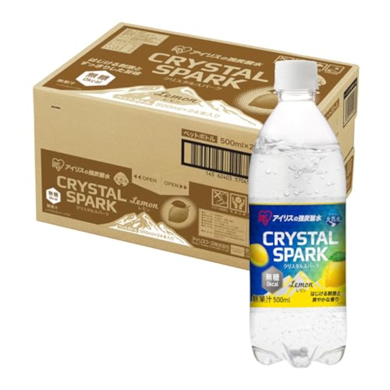 CRYSTAL SPARK(クリスタルスパーク) 炭酸水 500ml ×24本 レモン 強炭酸水 アイリスオーヤマ ペットボトル ケース 500ミリリットル ボトル 割り材