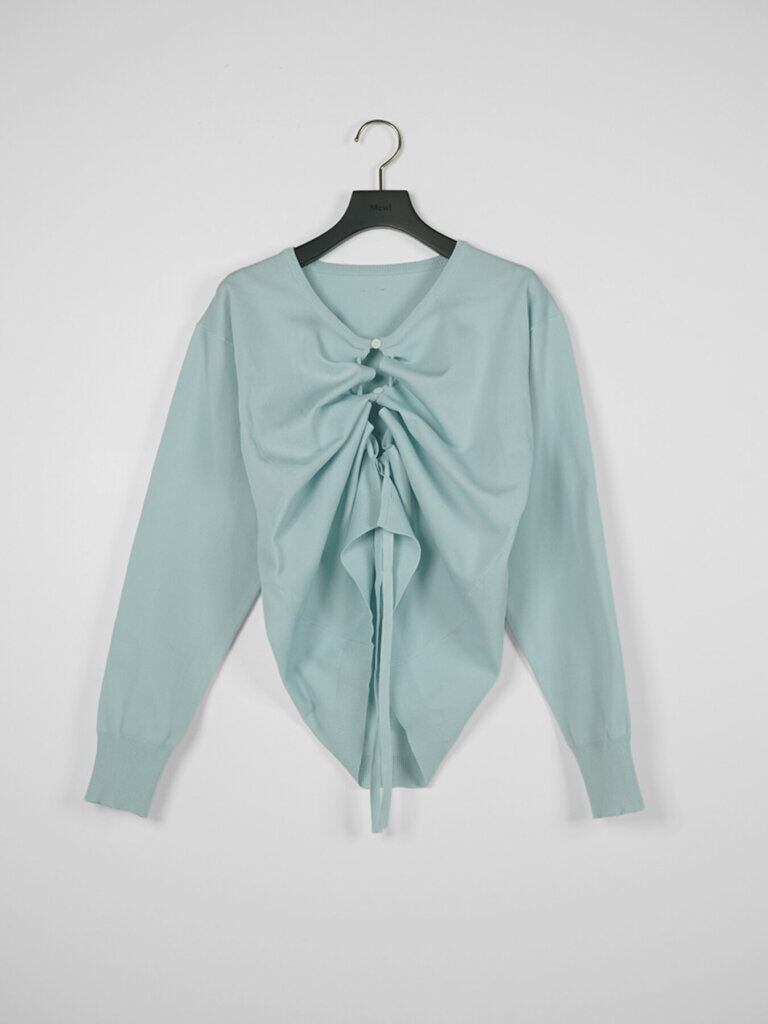 【1/上旬〜中旬入荷次第お届けのご予約】 Mewl/ミュール DRAWSTRING CARDIGAN M264-98184