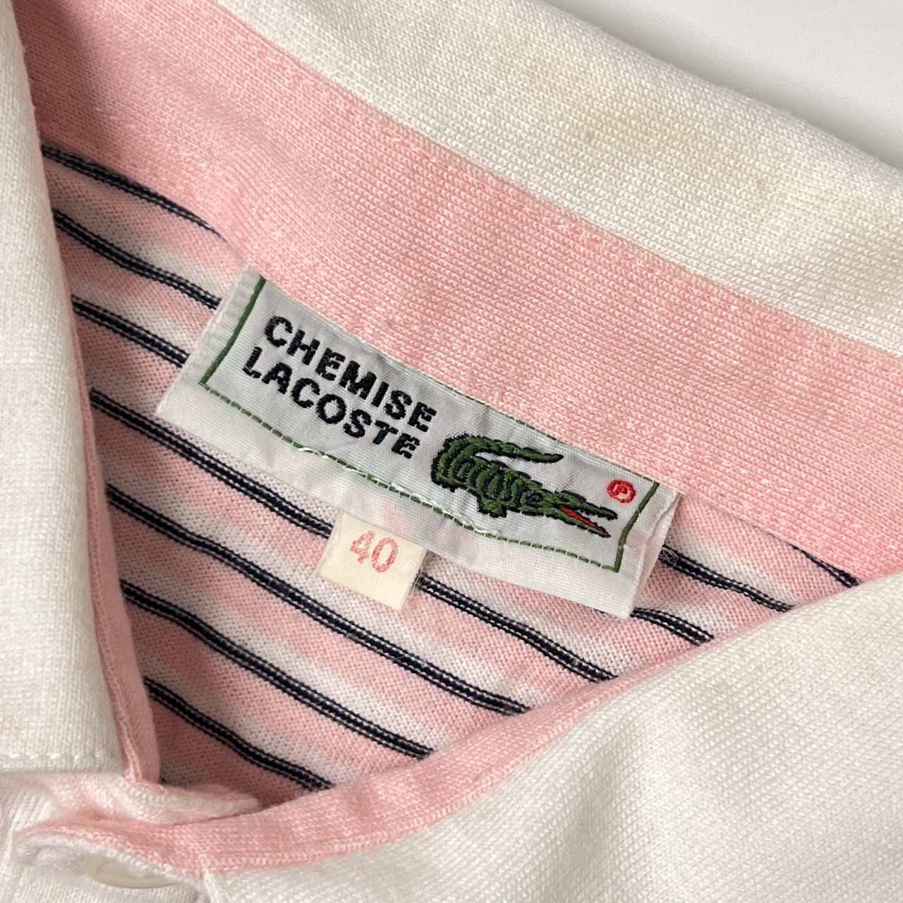 70s 80s CHEMISE LACOSTE シュミーズラコステ ボーダー 重ね着風 天竺 半袖 ポロシャツ 40/うすピンク系