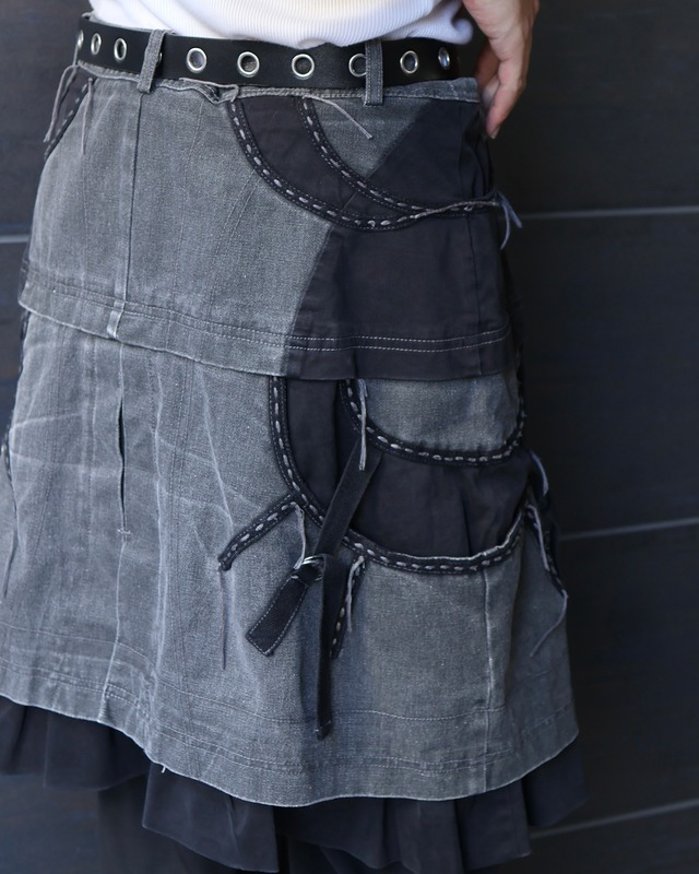 Layered hem denim skirt