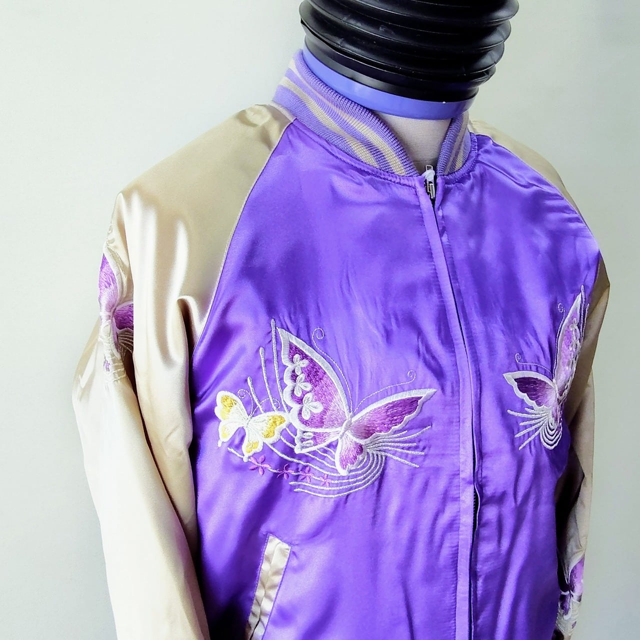 スカジャン 蝶々刺繍 L パープル Embroidered jumper (SUKAJYAN