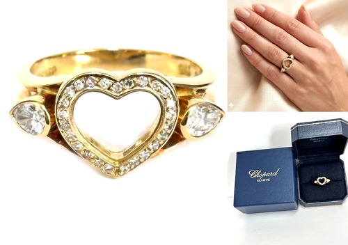 Chopard ショパール　K18YG　ハッピーダイヤモンド　ペアシェイプ ダイヤ　リング　イエローゴールド　指輪 パヴェ　12.5号　ケース