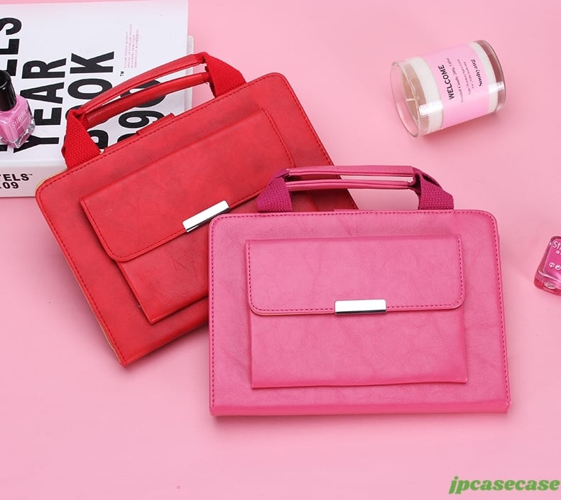 iPadケース 持ち手 バッグ サイドポケット 小物入れ レザー製