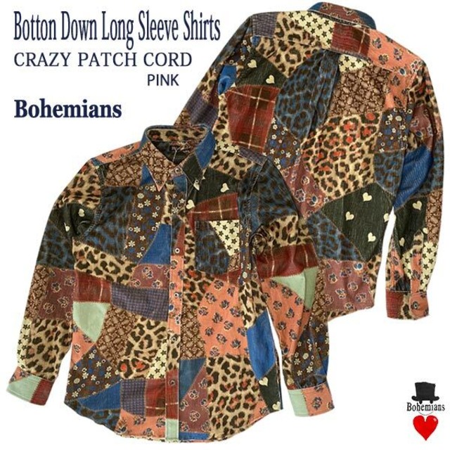 CRAZY PATCH CORD Botton Down LONG SLEEVE Shirts PINK クレイジーパッチコード ボタンダウン 長袖シャツ ピンク BOHEMIANS ボヘミアンズ 日本製