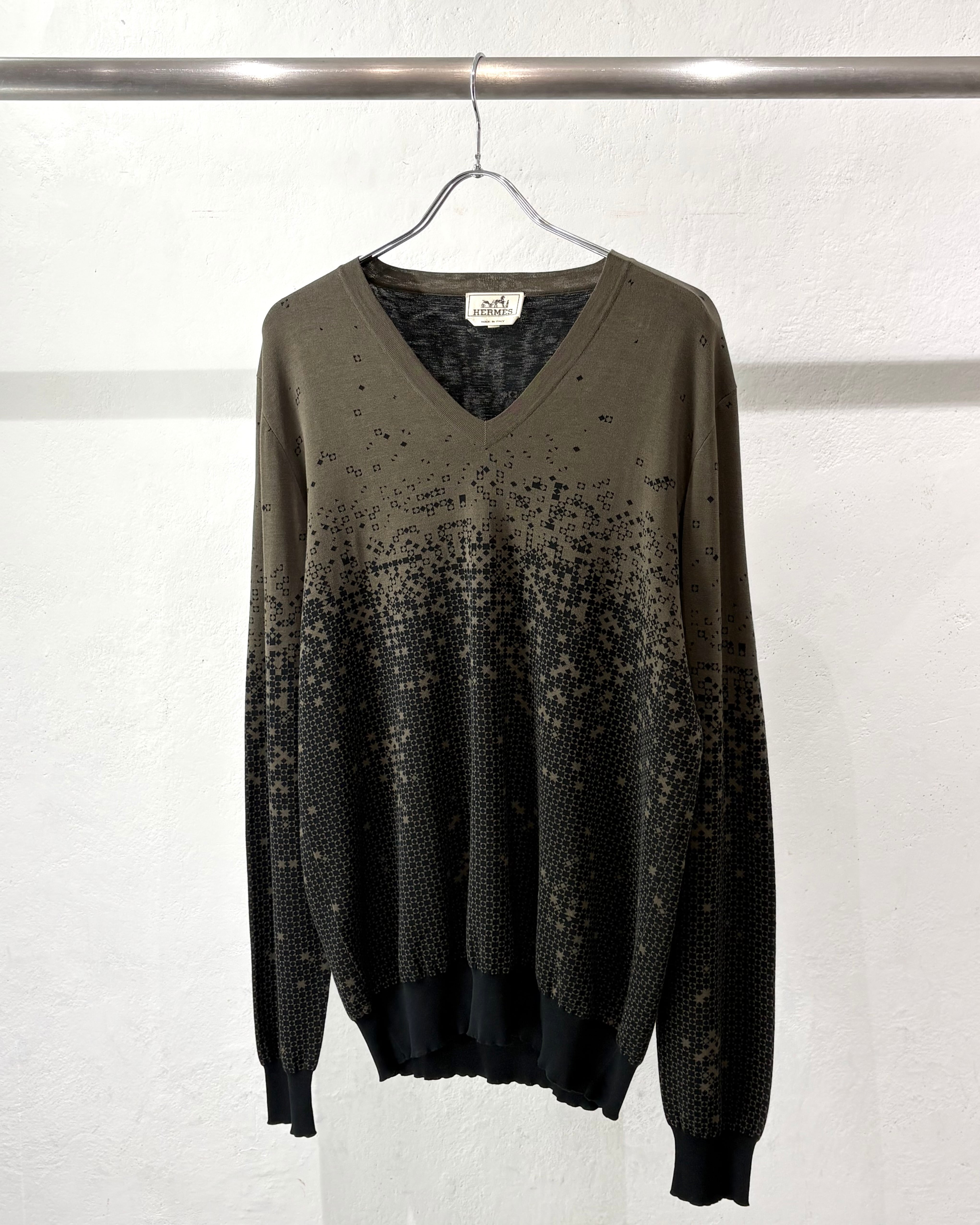 HERMES Gradation Design V-Neck Cotton Knit ITALY製