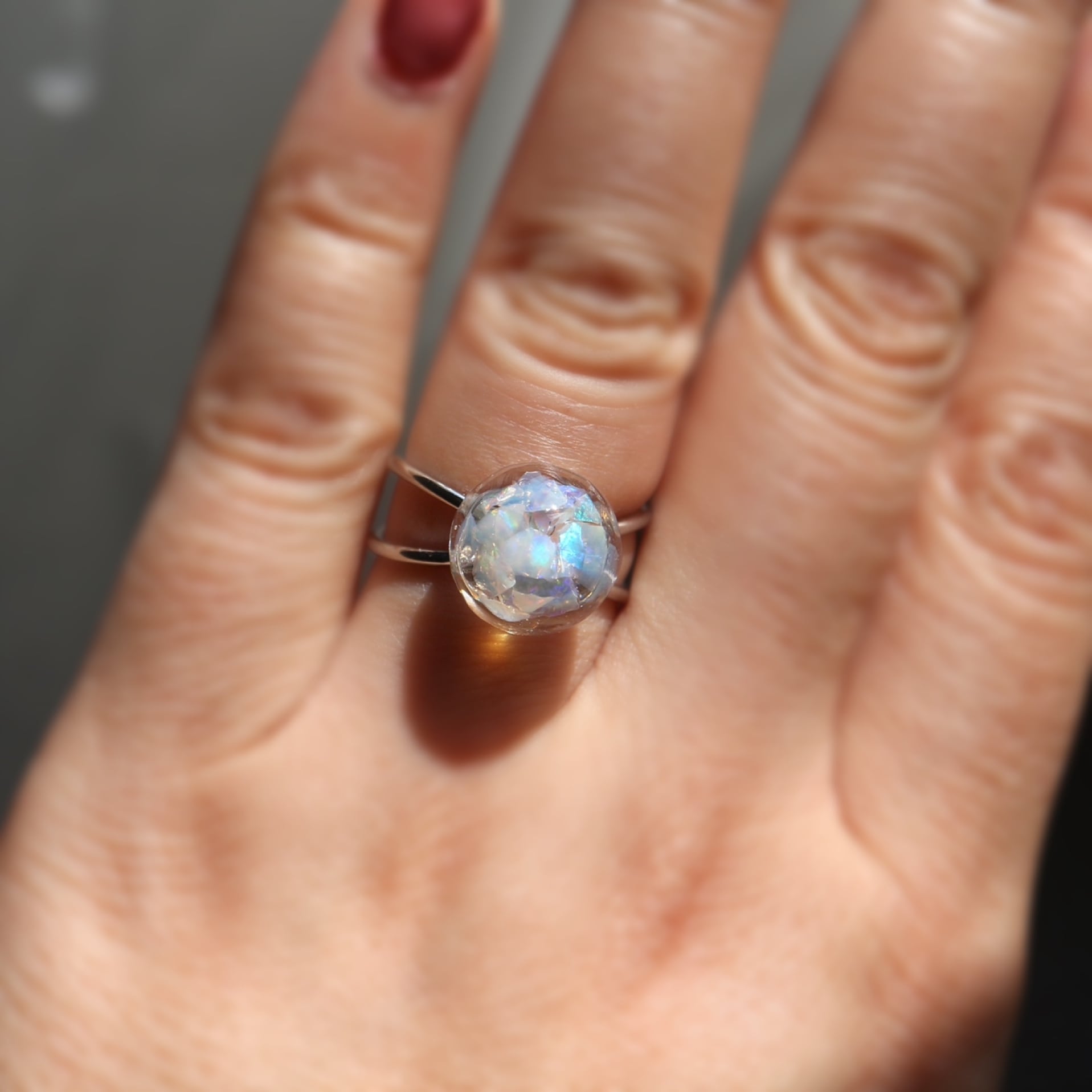 オパール Opal レジン ダブルクロス リング シルバー フリーサイズ