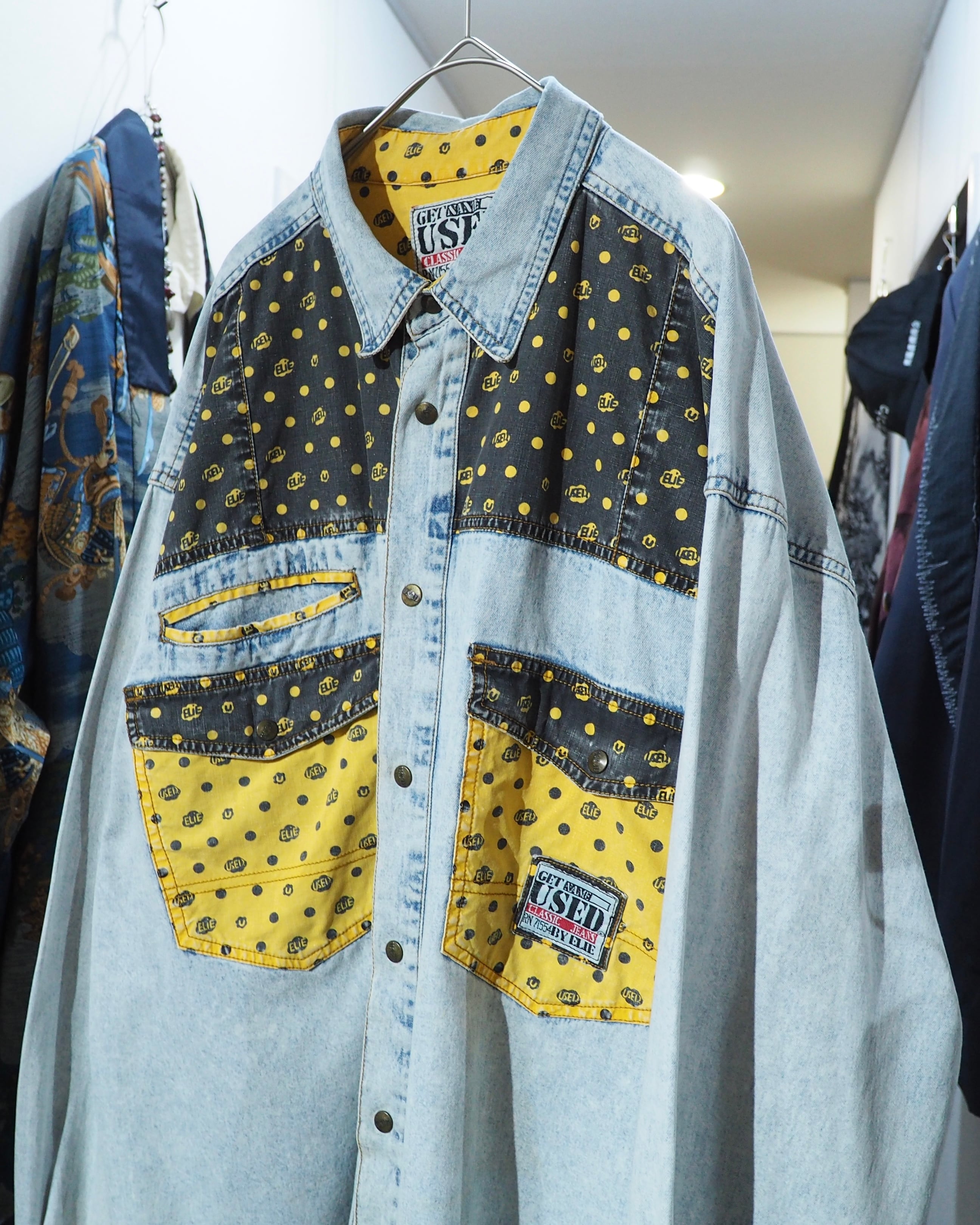1990s " GET NAME USED " Dot Patchwork Custom vintage loose shirt
