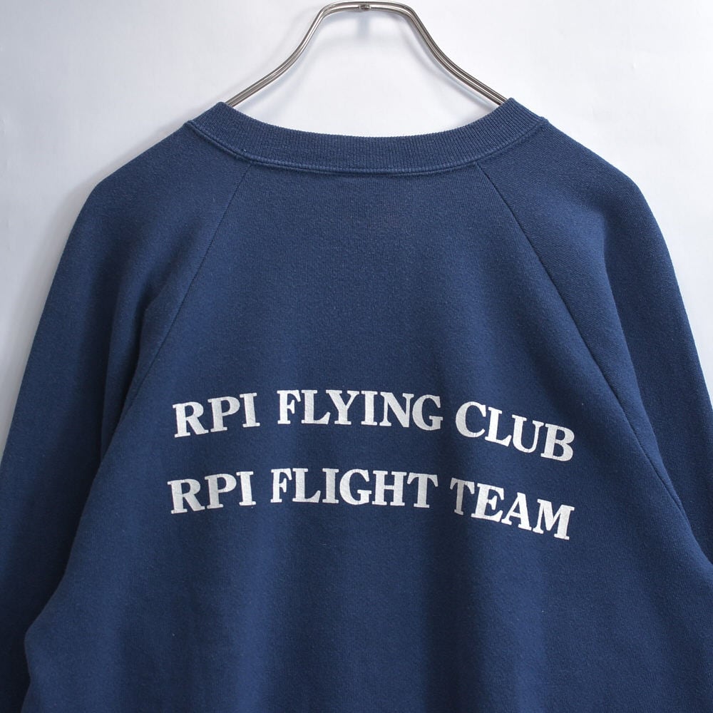 80s アメリカ製 JERZEES ジャージーズ 両面プリント スウェットシャツ フライトグラブ ロゴ ヴィンテージ ネイビー トレーナー ビンテージ USA古着 メンズXLサイズ