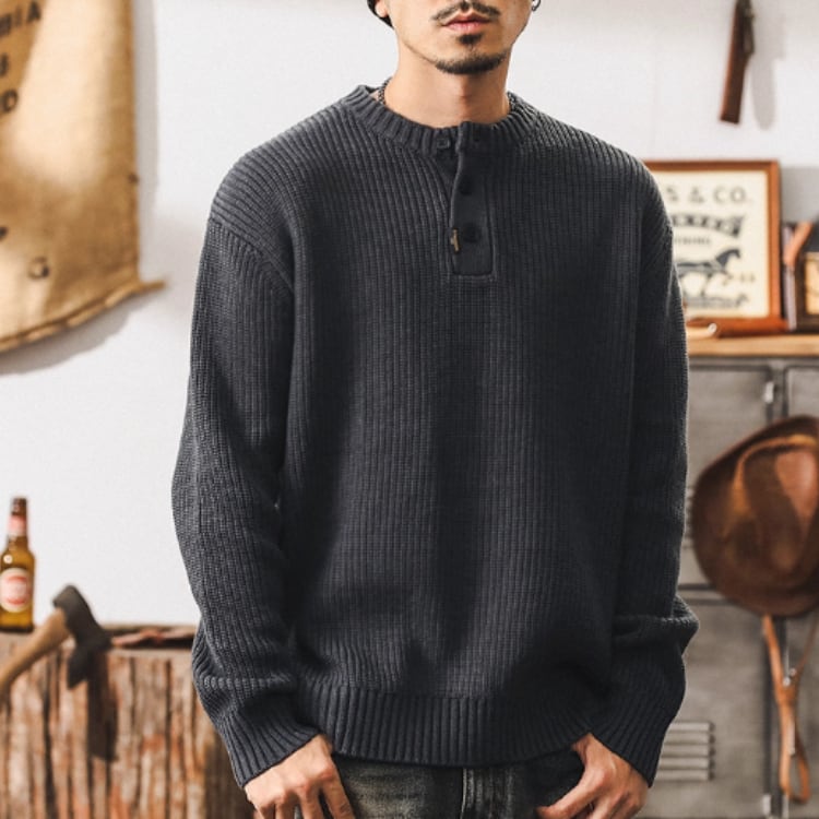 ヘンリーネックニットセーター 4色 G00096