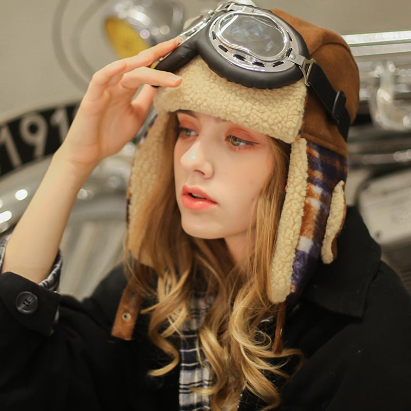 Shescolourシリーズ 帽子 ぼうし 3color 男女兼用 メンズ メガネ付き 厚て 暖か チェック柄 ファション 個性的 Elegant
