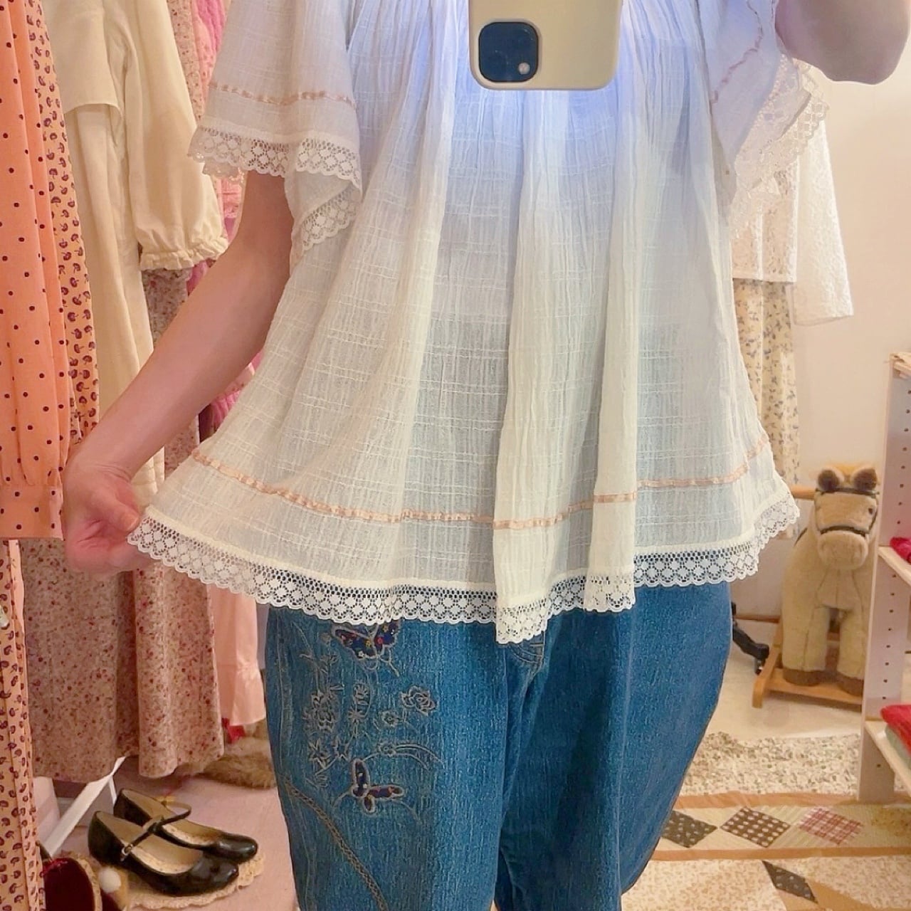 crochet ribbon bohemian blouse