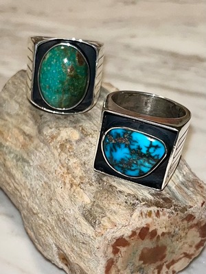 navajo Herman Vandever fox turquoise silver box ring