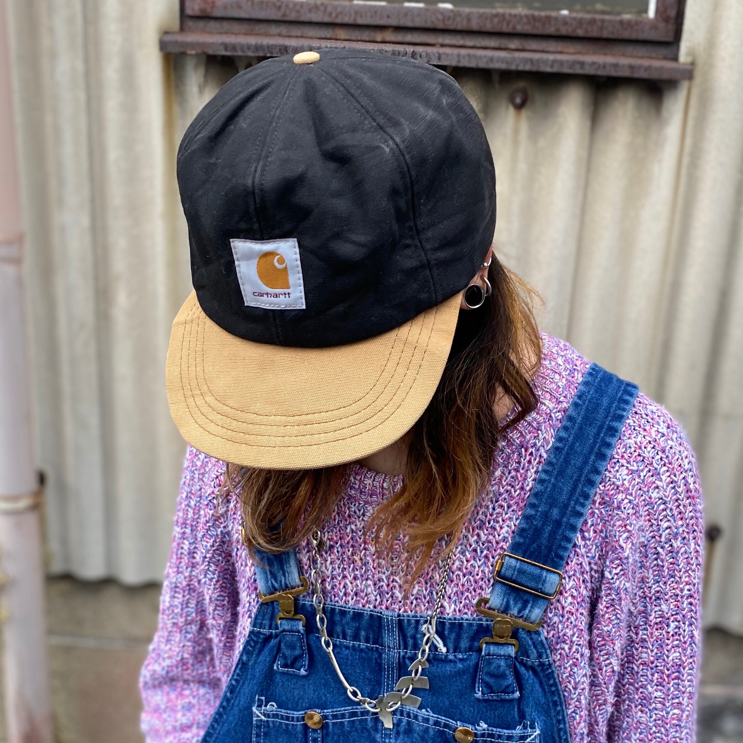 USA製 Carhartt カーハート ダック地 ロゴ ワークキャップ 耳当て付き 3way ブラック 黒 メンズL 古着 【帽子】 | cave  古着屋【公式】古着通販サイト