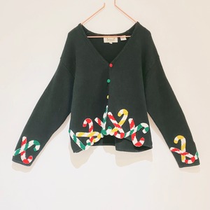 ◼︎80s vintage colorful candy cane knit cardigan from U.S.A.◼︎