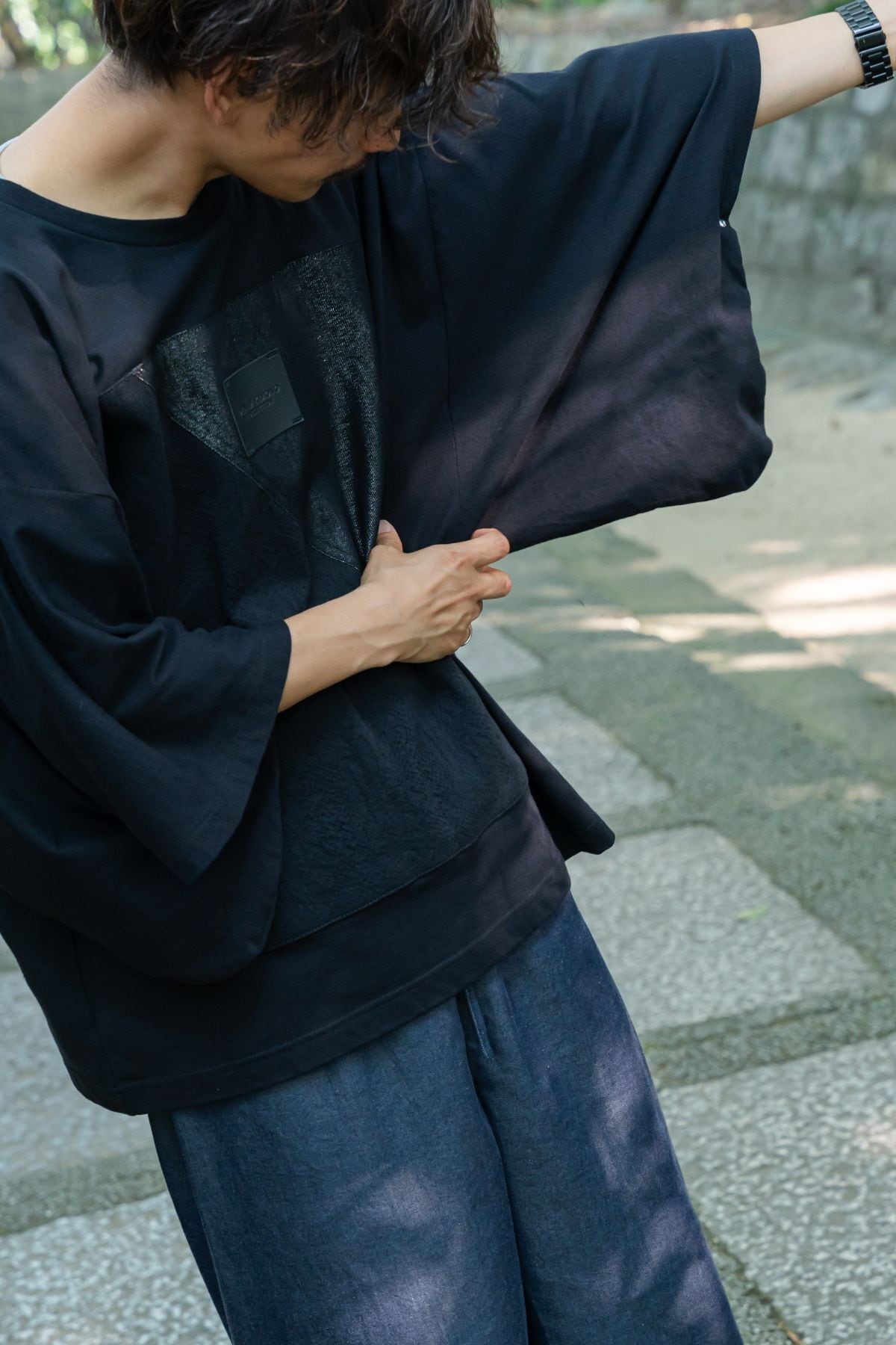 青木被服 KIMO NO T キモノット カットソー デニムポケット 長袖 黒 青木被服× KIMO NO T®︎】コラボレーション 