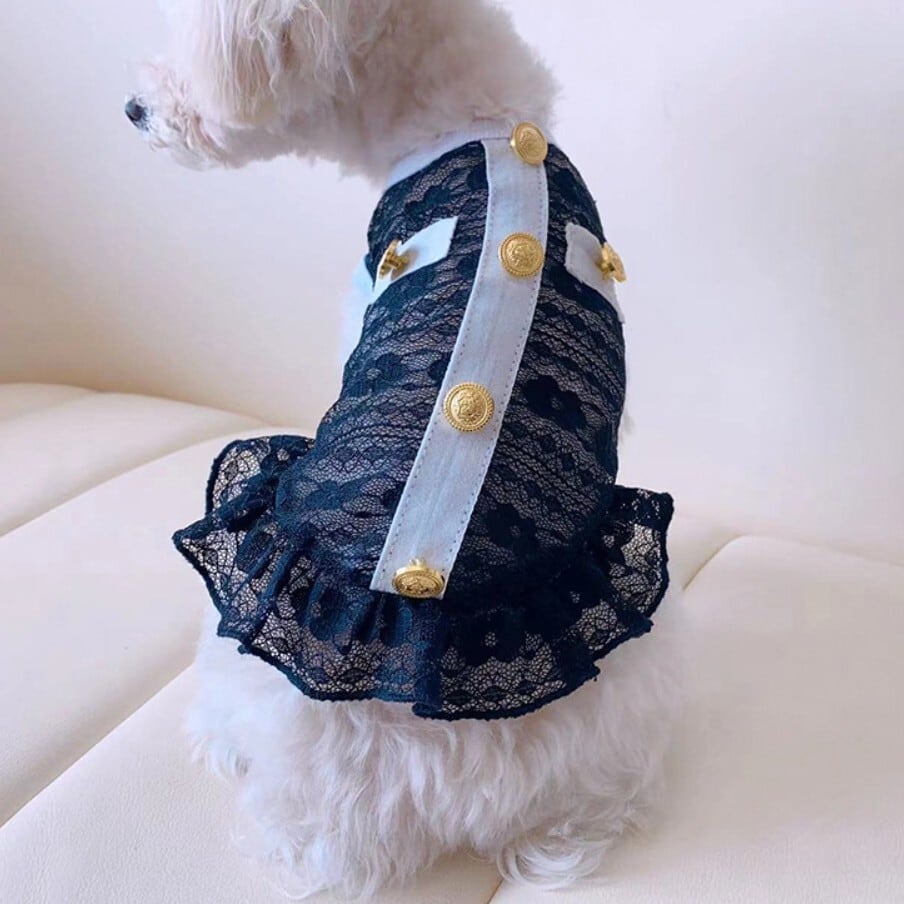 シャネルマニア様の確認用　ハンドメイド　犬服　小型犬 ペット服 シャネルジャケット風レースワンピース ドッグウェア 犬服