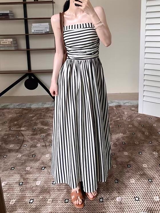 stripe suspender a line dress.3228