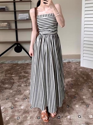 stripe suspender a line dress.3228