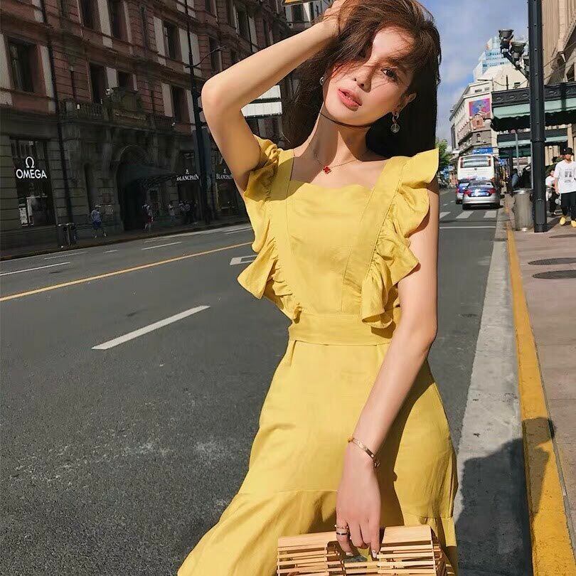 raspberrypie ワンピース ドット イエロー 黄 フリル リボン 韓国