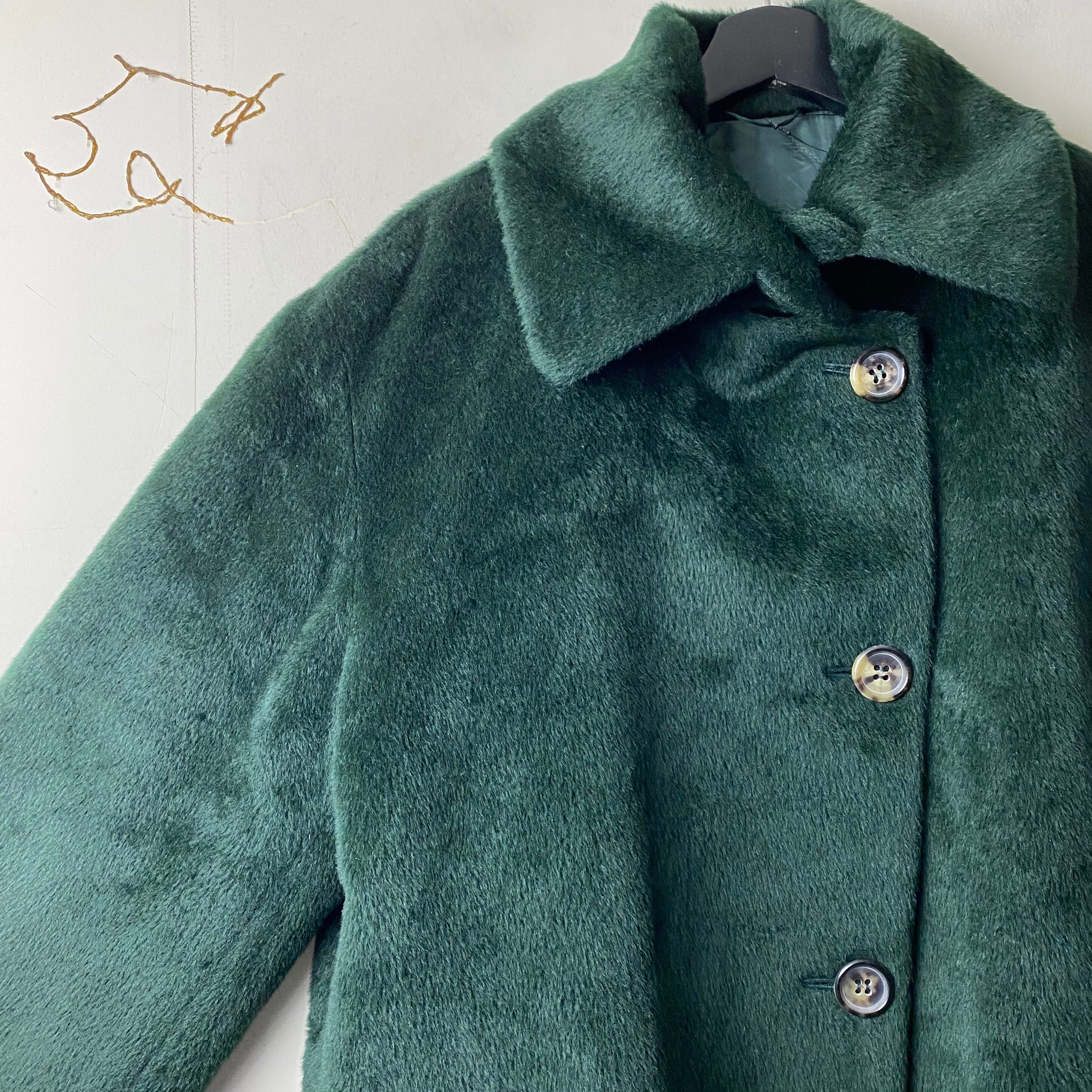 JIL SANDER green mohair shaggy coat | NOIR ONLINE