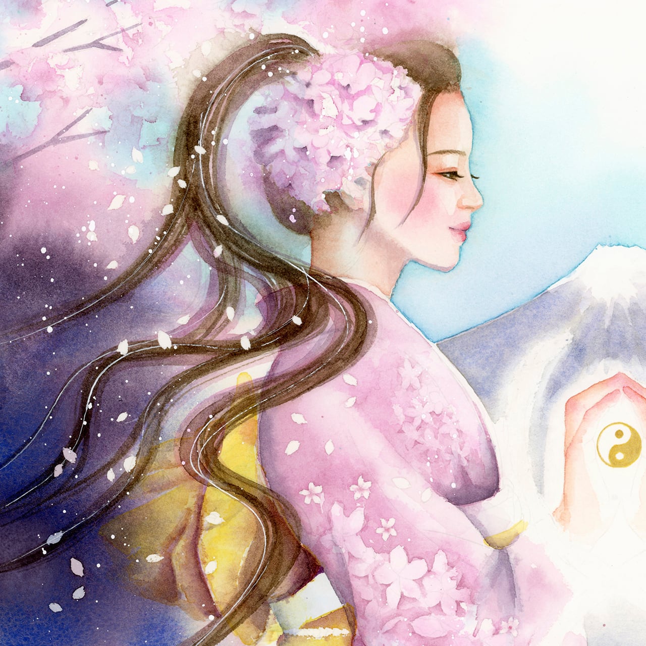 女神様の絵 「 双華の結び 」磐長姫と木花咲耶姫（A大衣サイズ