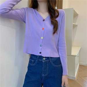 colorful button detail v neck cardigan(6color)　＜t1569＞