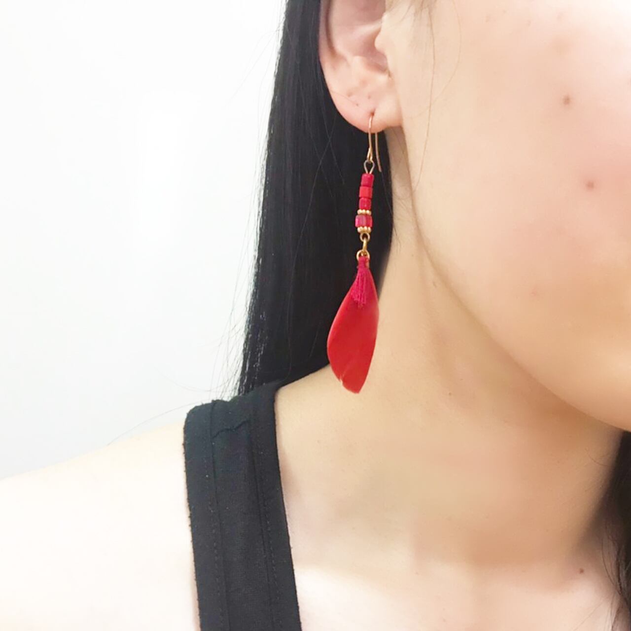 送料無料】P3 シンプル 羽 ピアス ピンク ネイビー レッド エスニック