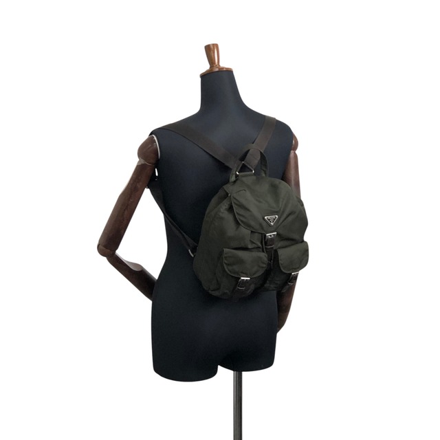 PRADA プラダ バックパック カーキ トライアングルロゴ ナイロン ダブルポケット B2811F vintage ヴィンテージ オールド zyewrg