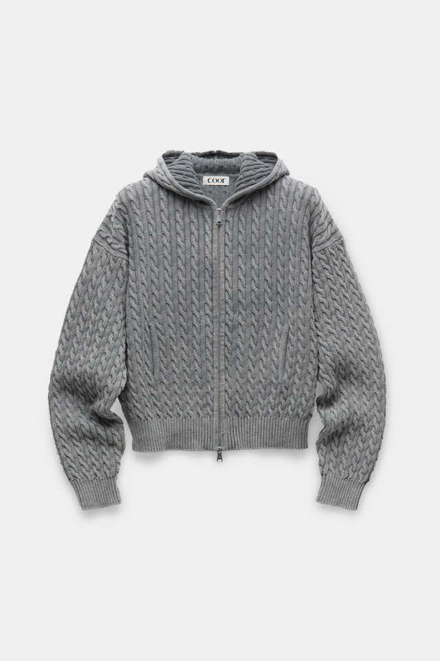 [COOR] Cotton Piece-Dyed Cable Hoodie Zip-Up (Washed Gray) 正規品 韓国ブランド 韓国通販 韓国代行 韓国ファッション クール クーア クアー COOR 日本 店舗