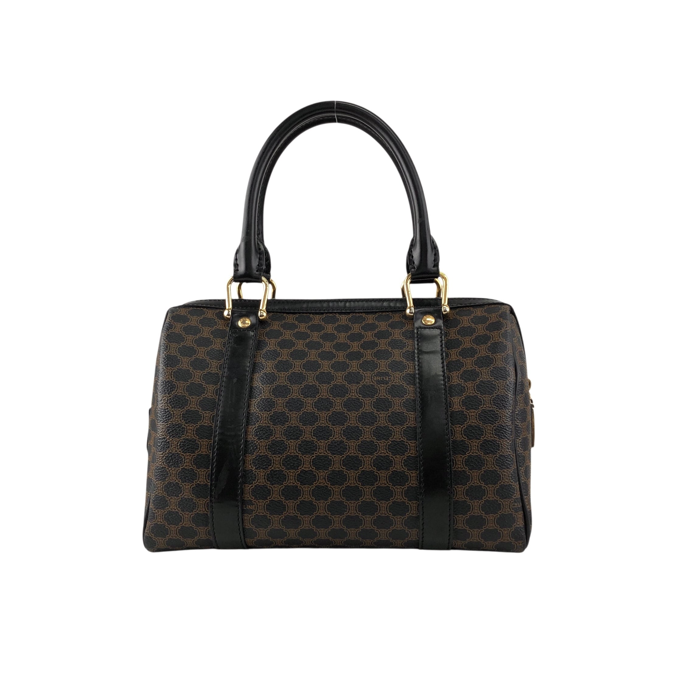 CELINE セリーヌ マカダム ボストンバッグ ブラック PVCレザー vintage