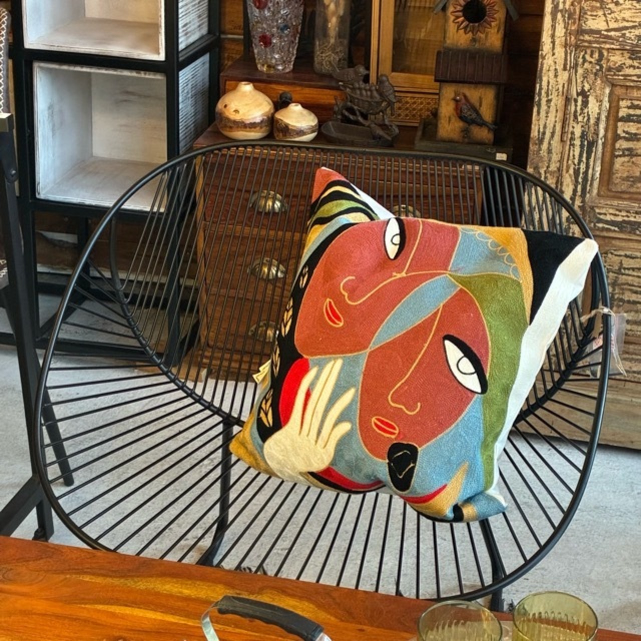 TOPANGA Homefurnishing Art Embroidery Cushion Cover 45x45cm K　アートエンブロイダリークッションカバー　K　ツインズ　刺繍　インナークッション