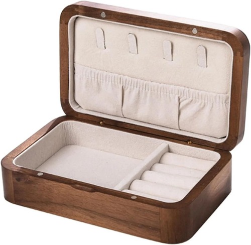 ジュエリーケース　オーガナイザー　アクセサリーケース　アクセサリー収納　小物入れ　アクセサリー入れ　コンパクト　ウォールナット　木製　丸い角　フック付き　フックなし　２種類