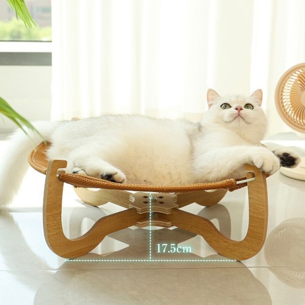 【木製 インテリア ペット用品】猫ベッド 丸脚 ハンモック 通気性 冷却マット 室内 屋外 軽量 清掃簡単 シンプル おしゃれ 暑さ対策 モダン