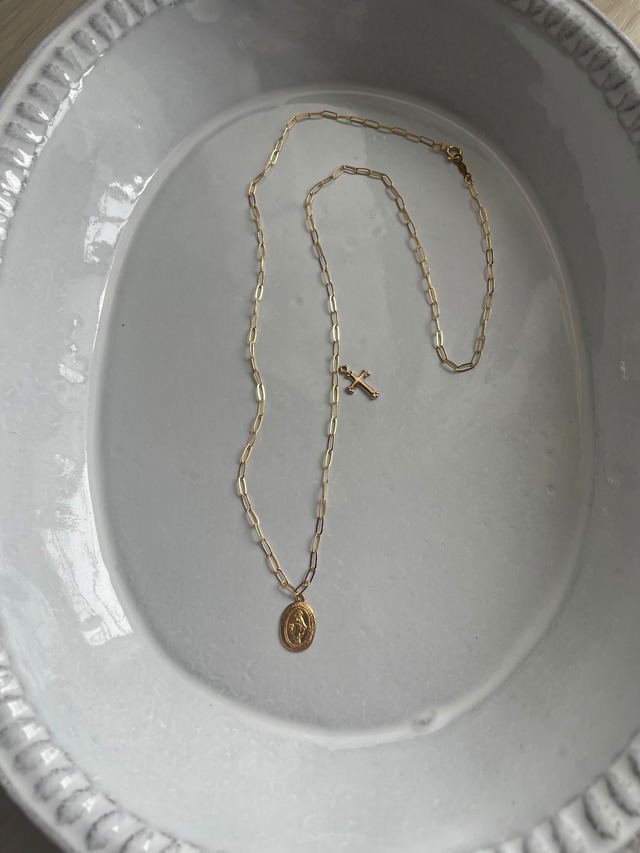【K14GF】Medal & Cross Charm Layered Necklace (45cm)