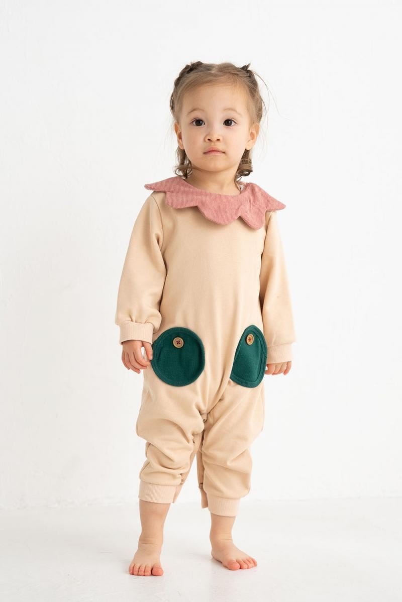 【25AW】KOQUELIKO(コキュリコ)Abeille rompers beigepink(XXS/XS)ロンパース ベージュピンク