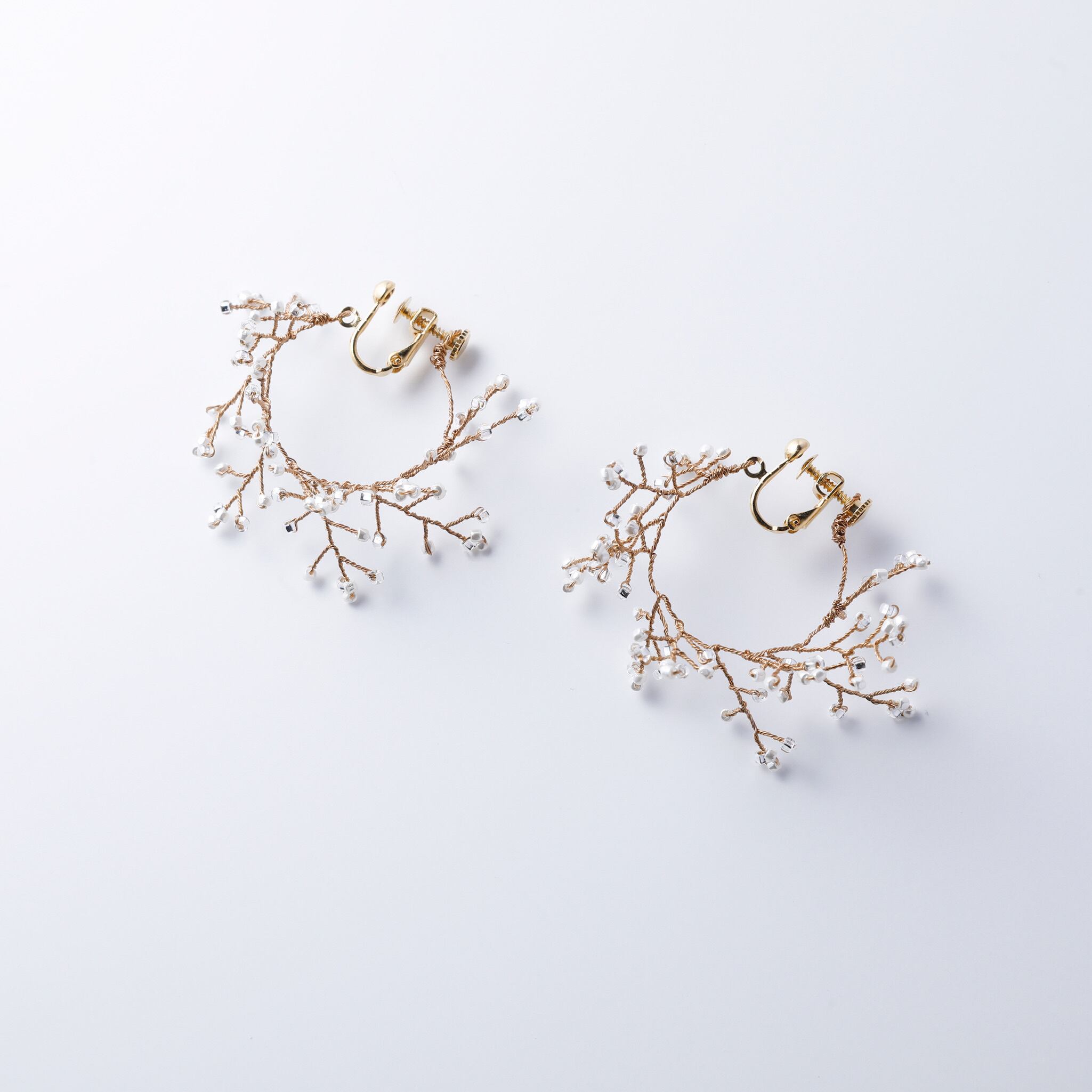 18KYGピアス 霞草 フープ(パール)