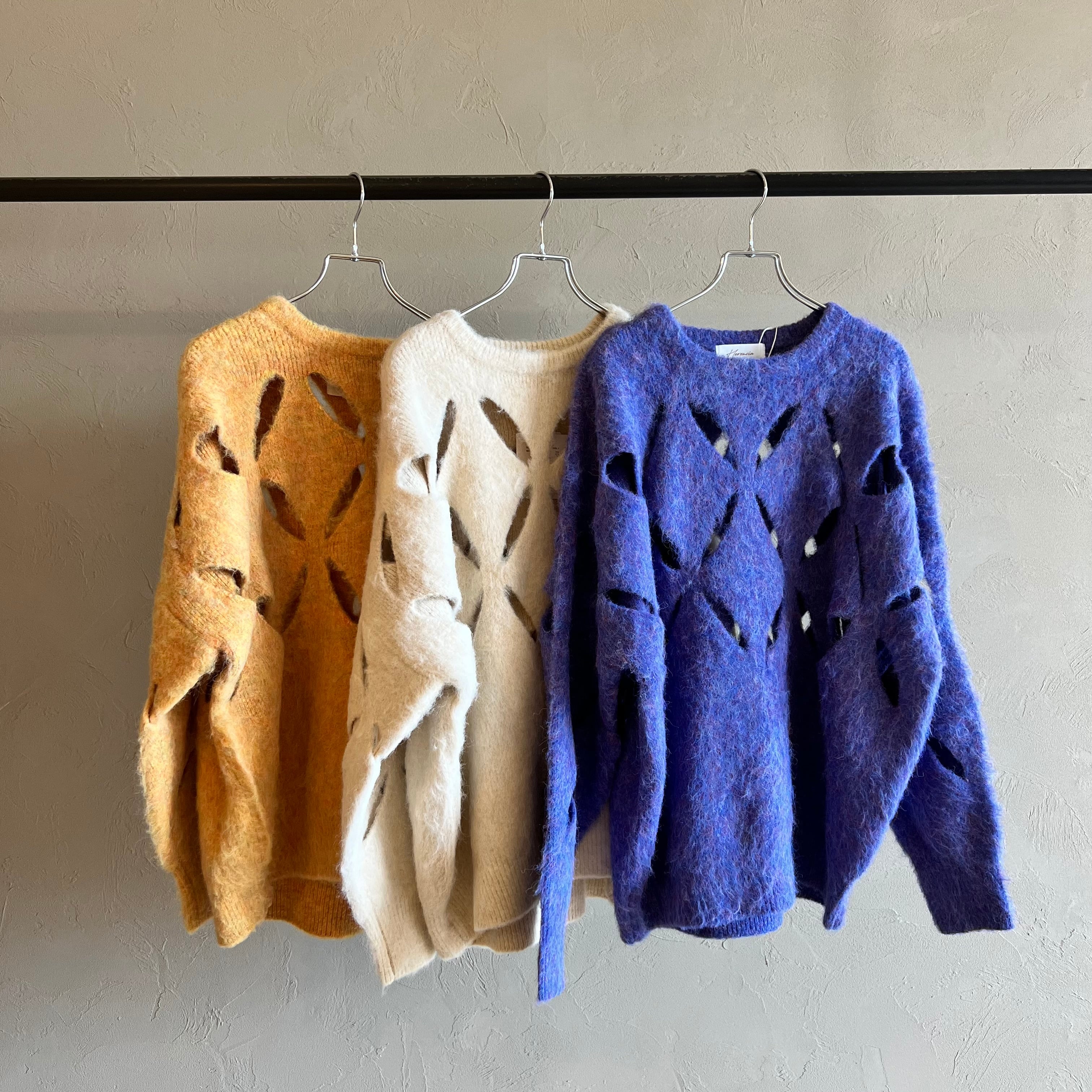 【Herencia】クラッシュシャギーニット イエロー Herencia】クラッシュシャギーニット イエロー